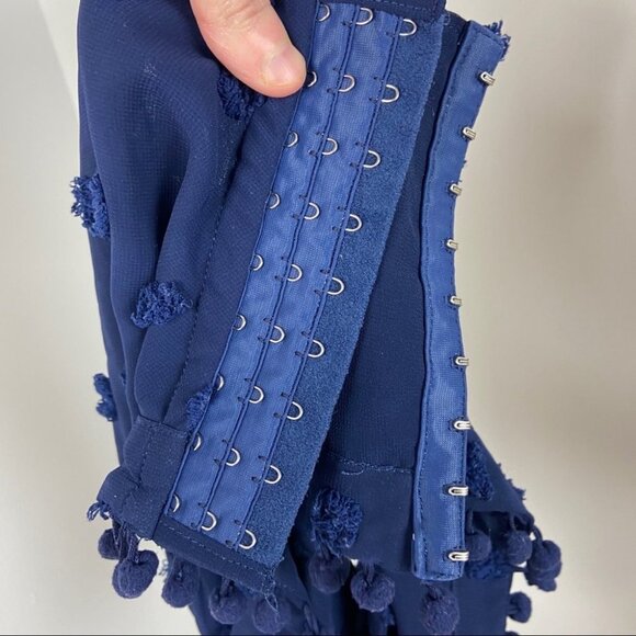 Tularosa Revolve Allie Crop Top Blue One Shoulder Size Small Swiss Dot Tassel S - Picture 5 of 9